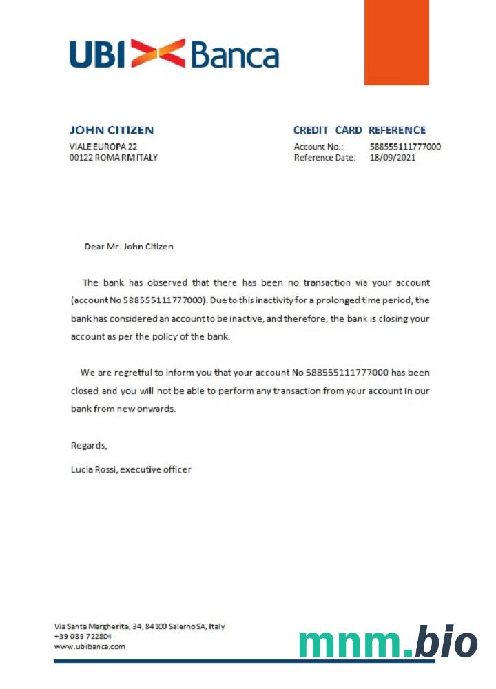 Włochy UBI Banca przykład zamknięcia odniesienia w formatach Word i PDF